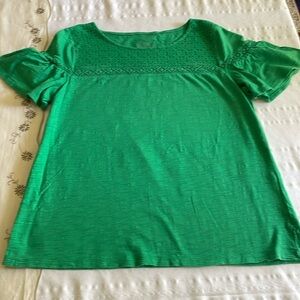FINAL SALE Talbots Green embroidered bell sleeve top